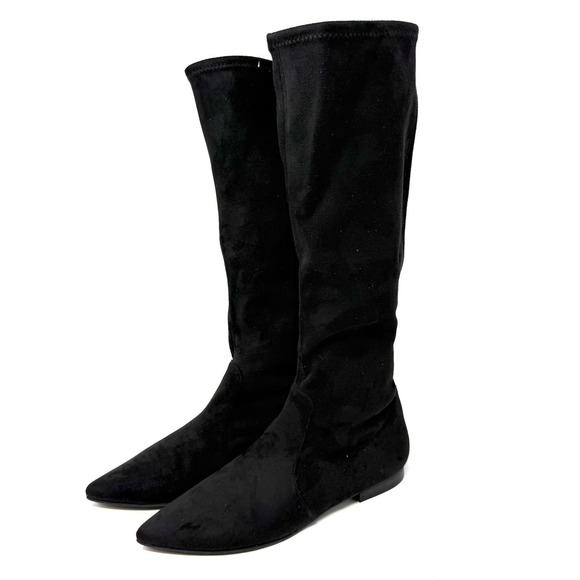 Jon Josef Merly Black Stretch Suede Pull On Knee-High Boots 6 Pointed Toe - Picture 1 of 14